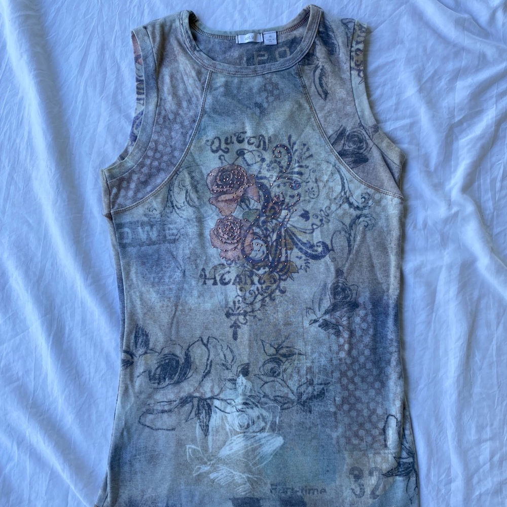 Apt. 9 Artistic Floral Tank Top - Blue and Gray